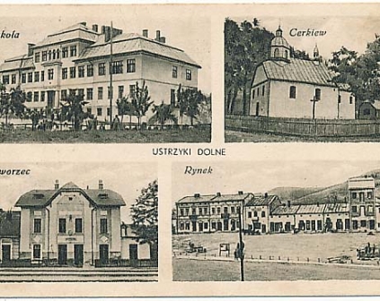 Ustrzyki Dolne cztery widoki,cerkiew, dworzec 1939r