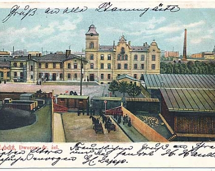 Łódź Dworzec kolejowy 1901r  litografia
