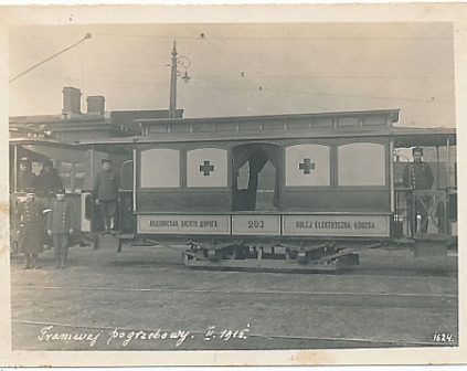 Łódź Tramwaj pogrzebowy Czerwony Krzyż 1916r.
