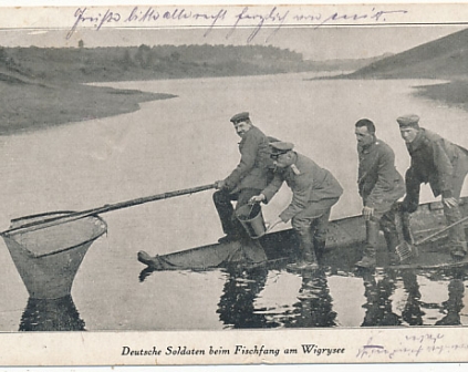 Wigry jezioro żolnierze łowią ryby 1916r