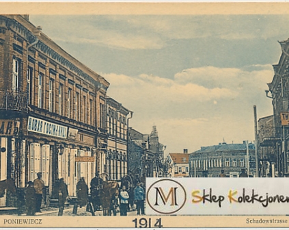 Poniewież Ulica sklepy szyldy 1914r