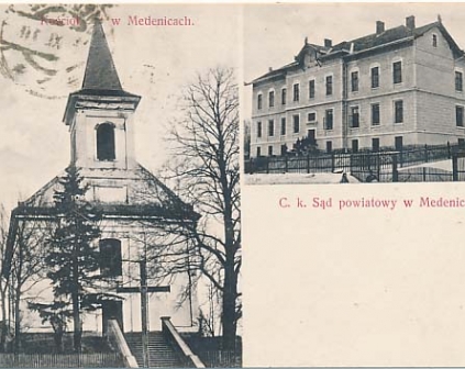 Medenice C.k Sąd i kościoł 1910r